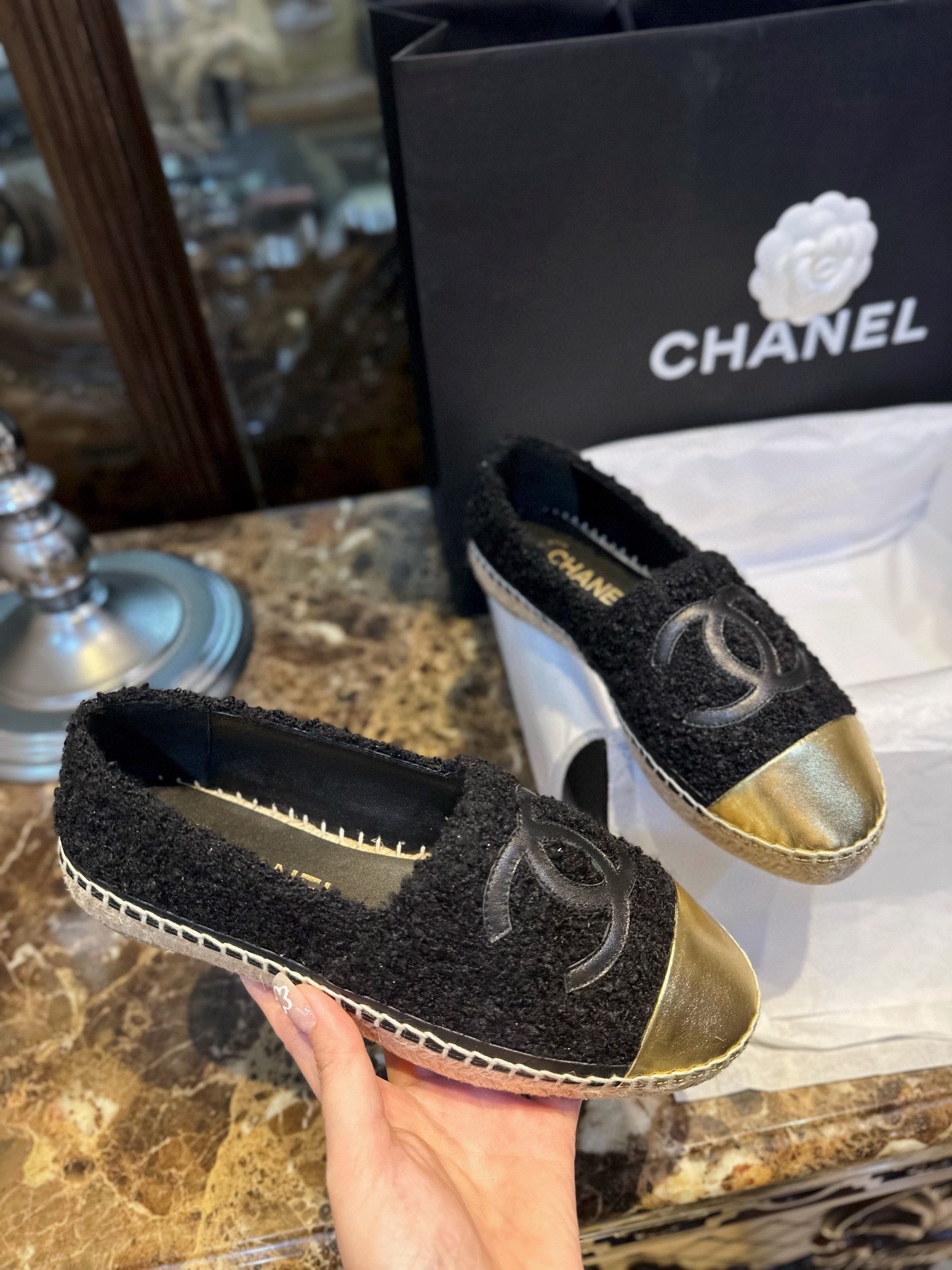 [팬더샵] 샤넬 CC로고 트위드 투톤 에스파드리유 Chanel