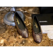 [팬더샵] 샤넬 캐비어 CC 스티치 로고 레더 리본 발레리나 슈즈 Chanel