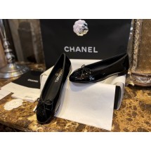 [팬더샵] 샤넬 CC로고 페이던트 가죽 리본 발레리나 슈즈 블랙 Chanel