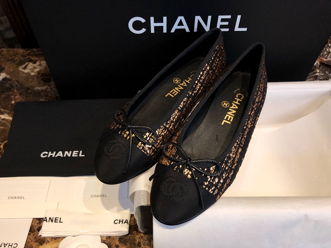 [팬더샵] 샤넬 CC로고 이접트 김색선 리본 발레리나 슈즈 Chanel
