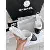[팬더샵] 샤넬 CC 로고 레더 배색 샌들 로우힐 슬링백 검/흰 Chanel