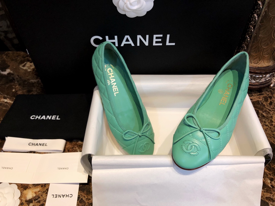 [팬더샵] 샤넬 CC 스티치 로고 레더 리본 퀼팅 발레리나 슈즈 4컬러 Chanel