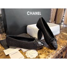 [팬더샵] 샤넬 CC 스티치 로고 트위드 리본 플랫 발레리나 슈즈 Chanel