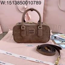 [JHL] 미우미우 아르카디 스웨이드 탑 핸들 백 5BB142 22*10.5*7.5cm 다크 브라운 