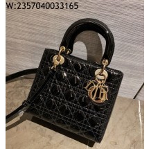 [엔젤] 디올 미디엄 레이디백 페이턴트 까나쥬 24*21*12cm 블랙 금장 