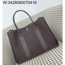 [장인의집,심안공장] 에르메스 가든파티 36 캔버스 은장 배색 초콜릿 브라운