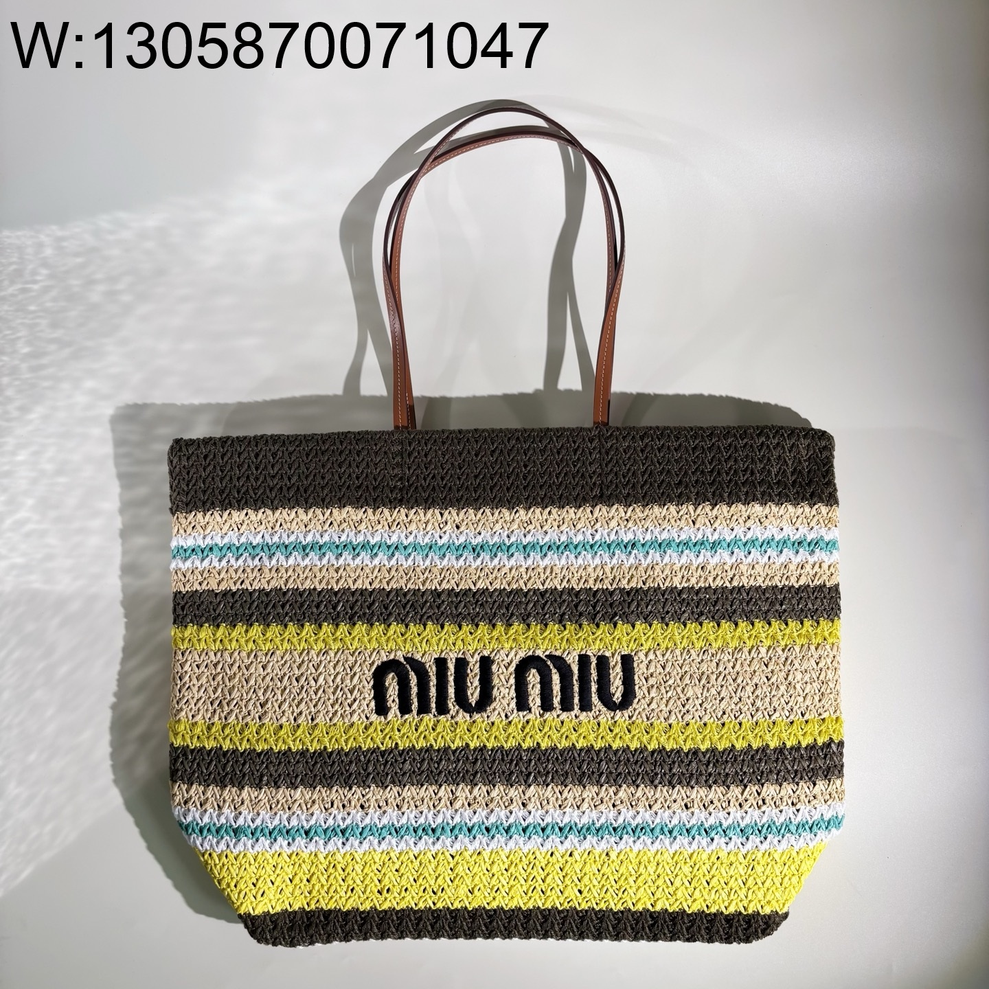 [JHL] 미우미우 라피아 이펙트 우븐 토트백 툰드라 레몬 옐로우 내츄럴 5BG228 40*34*16cm