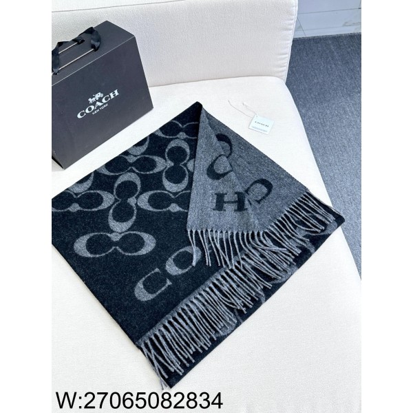 AGG 코치 COACH 올 오버 로고 양털 스카프 195*53cm 다크 그레이