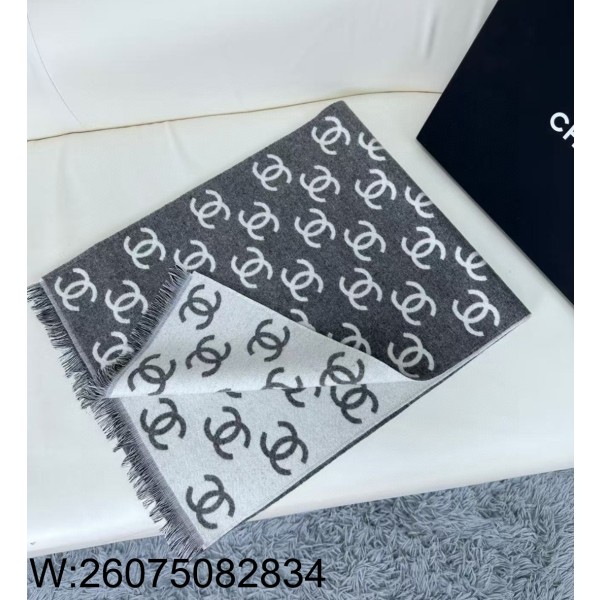 AGG 샤넬 CC로고 올 오버 양털 스카프 180*35cm 그레이