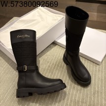 [QR 5009] 디올 D-타운 부츠 카프스킨 앤 나일론 자수 까나쥬 모티프 블랙
