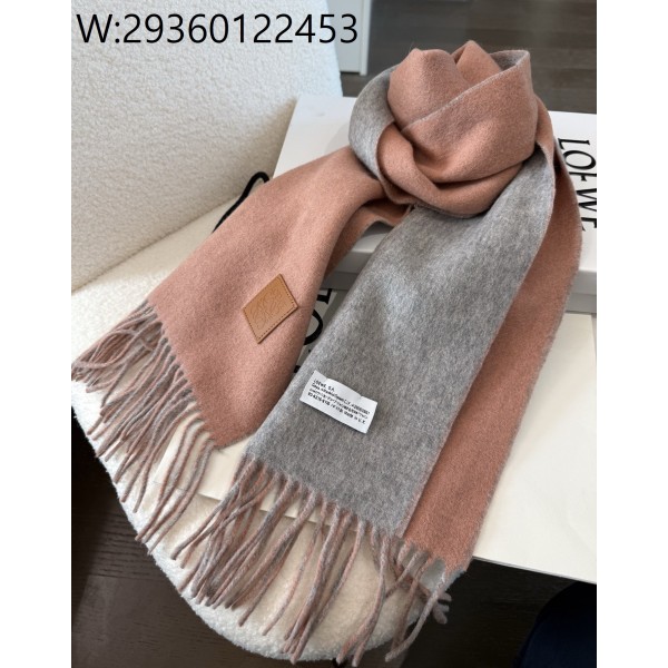 AGG 로에베 패치 로고 양색 스카프 핑크 그레이 33*180cm