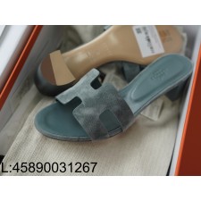 [AP공장] 에르메스 오아시스 샌들 뮬 슬리퍼 스웨이드 청색 오란 5cm