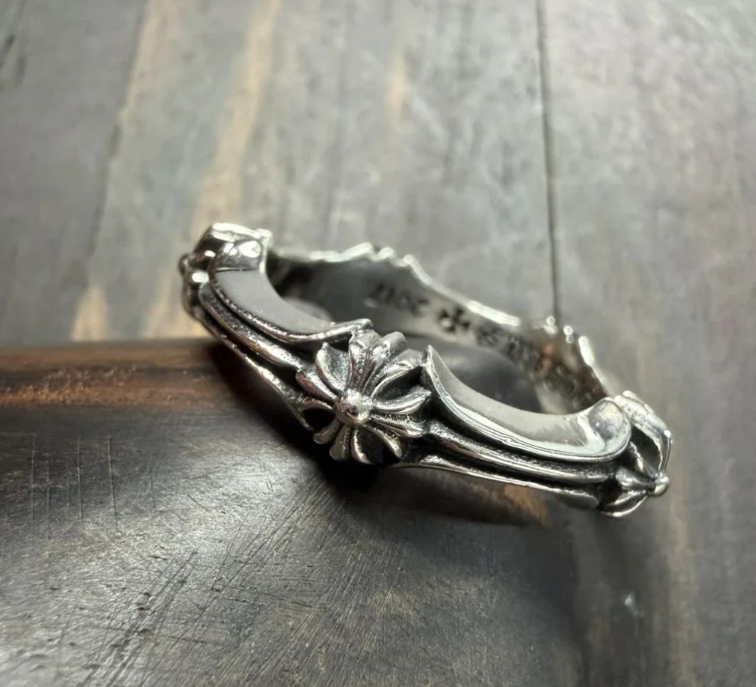 [auk 셀러] Chrome Hearts 크롬하츠 십자 플라워 피쉬본 925실버 반지