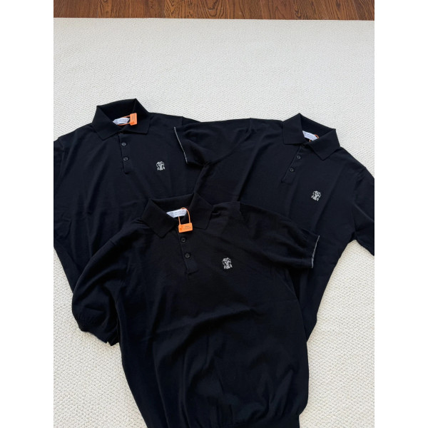 [985셀러] Brunello Cucinelli 브루넬로 쿠치넬리 블랙 자수 포인트 코튼 폴로 셔츠